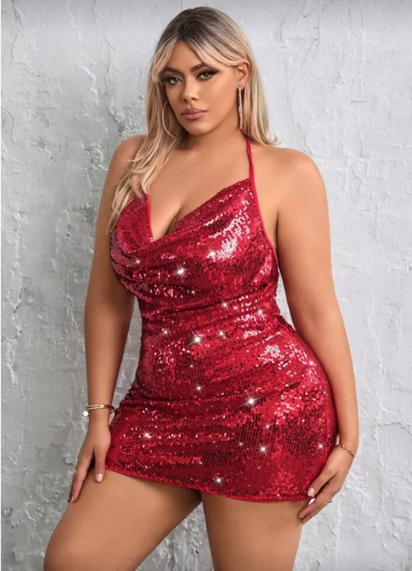 Red Sequin party dress - Image 2