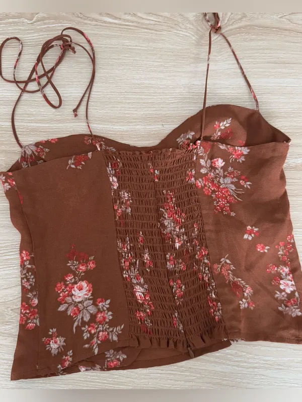 Reformation 2 Bustier Cami Top Nona Light Brown Floral Cottage Coquette Fairy‎ - Image 2