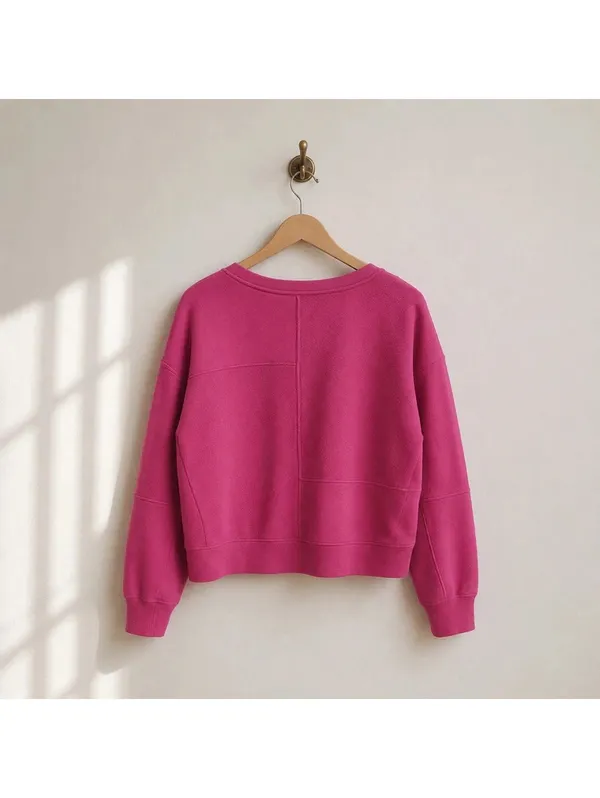 New In Pink Patchwork Cropped Sweatshirt Size S Oversized Crewneck - Image 2
