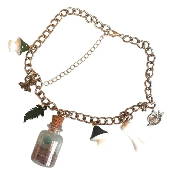 Whimsical Charm Choker Necklace Cottagecore Fairycore Frog Mushroom Terrarium - Image 11