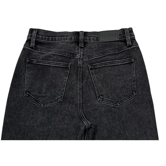 Pistola Cassie Crop Straight Jeans 27" Black Box Super High Rise Creased Denim‎ - Image 7