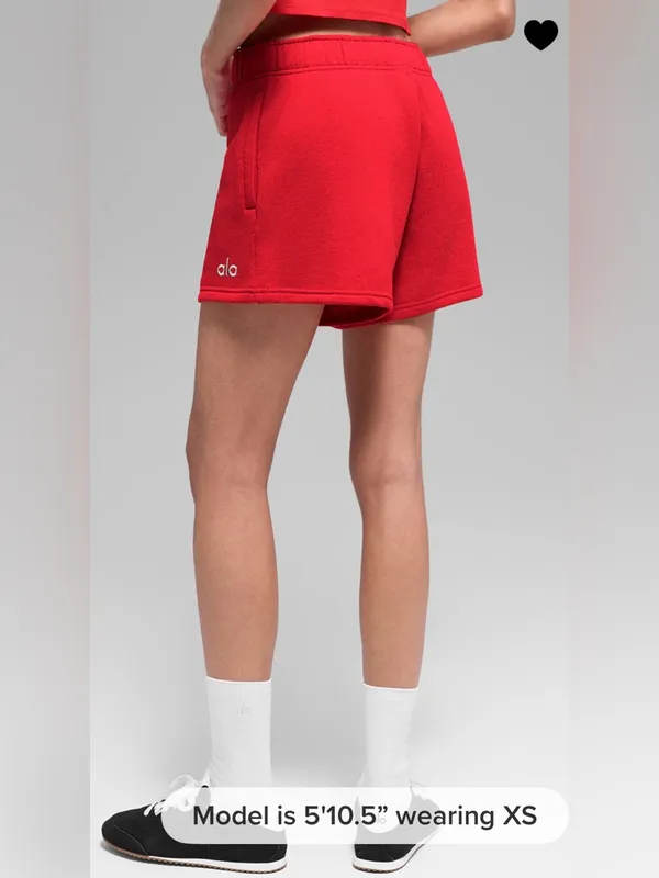 ALO Yoga Accolade NWT Relax Fit Bright Red Fleece Shorts Size M - Image 2