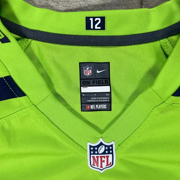 Nike NFL Seattle Seahawks Jersey Women's Small‎ V-Neck Superbowl Neon Green Navy - Image 2