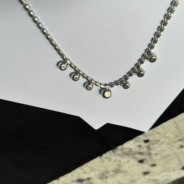 Blue Prong Set Rhinestone Silver Tone Choker Necklace - Image 4