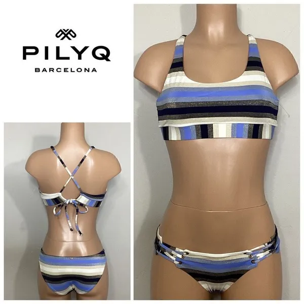 New. PILYQ blue stripe bikini set. L-top/S-bottom - Image 2