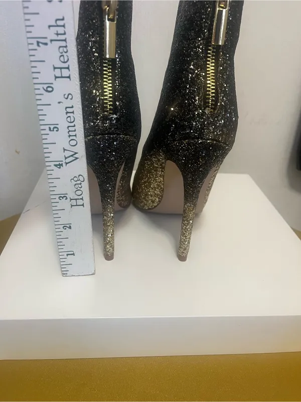 Shoe Dazzle Black to Gold Ombre Glitter Stiletto Ankle Boots - Image 4