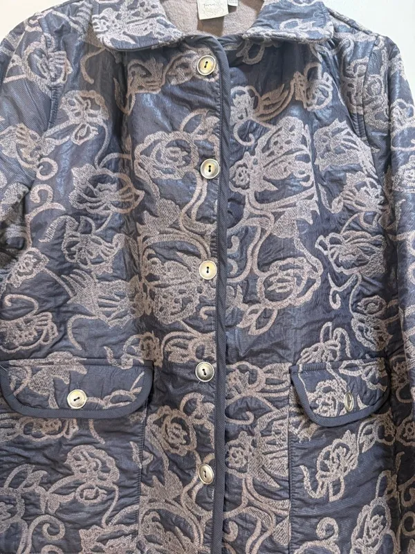 Chenille Embroidered Floral Jacquard Quilted Cottagecore Button Front Jacket Med - Image 4