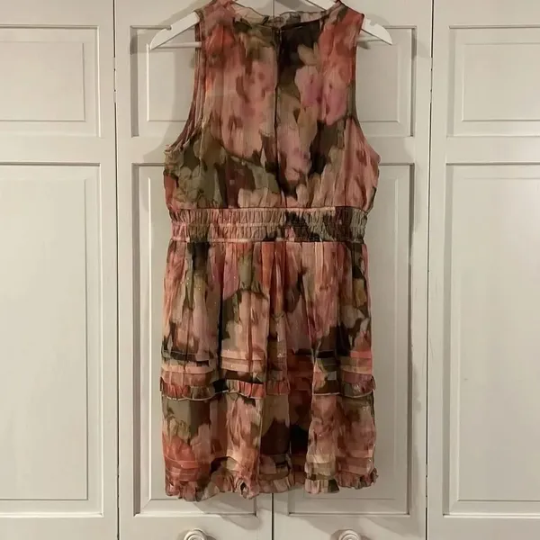 Nicole Miller pink floral smocked waist floral chiffon dress XL - Image 7