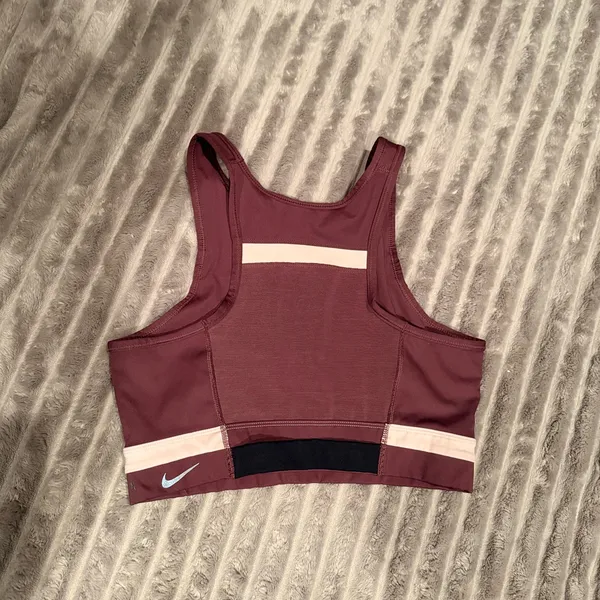 Nike Dri-FIT‎ High-Neck "RUN" Sports Bra - Maroon/Burgundy, Size Medium - Image 3