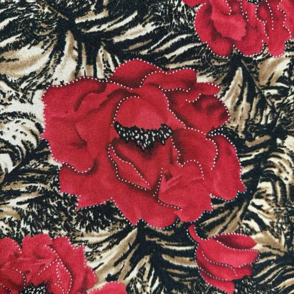 Vintage Y2K Maxi Skirt L Red Floral Tiger Animal‎ Print Slinky Stretch Pull On - Image 6