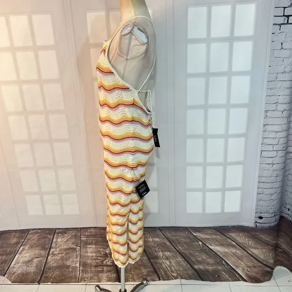 Lulus Natural Bliss NWT Ivory Striped Crochet Lace Up Halter Midi Dress Medium - Image 11