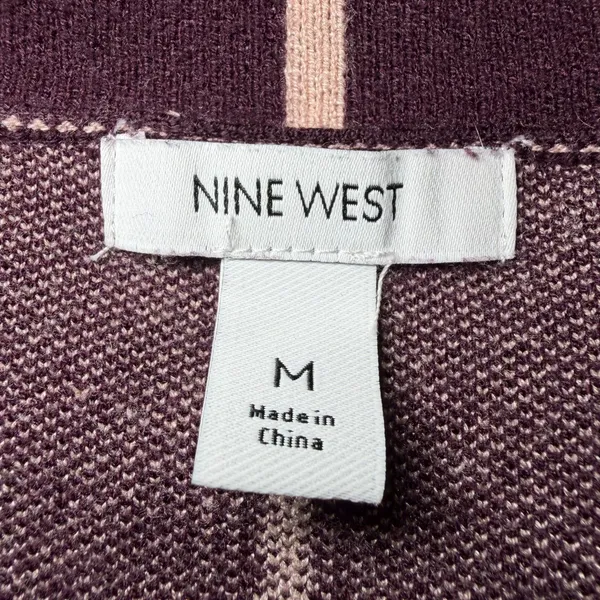 Nine West Womens Size Medium Burgundy Windowpane Plaid Long Cardigan Sweater - Image 4