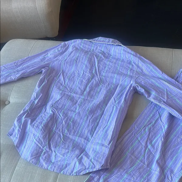 Ralph Lauren Two Piece Pajama Set Purple Green Striped Size Small - Image 8