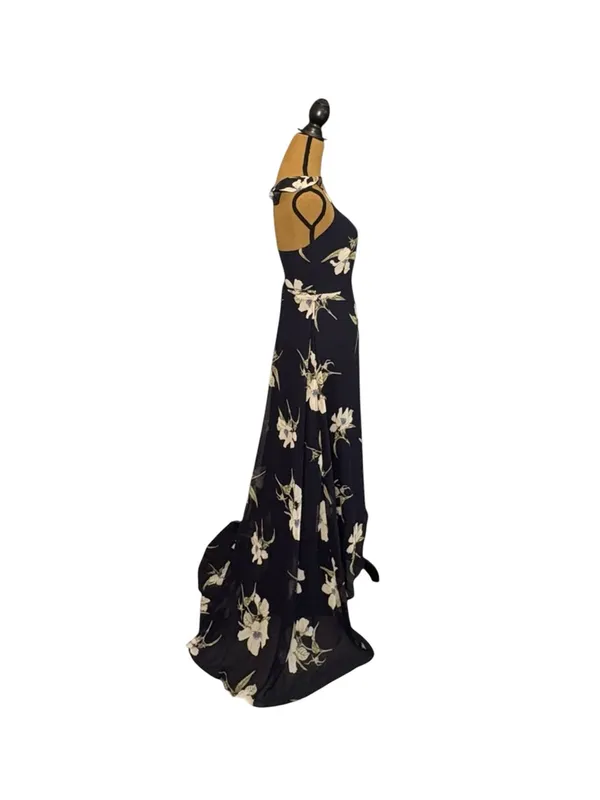 Lulus All Mine Wrap Maxi Dress XXS Navy Blue Floral High Slit Wedding Guest NWT - Image 5