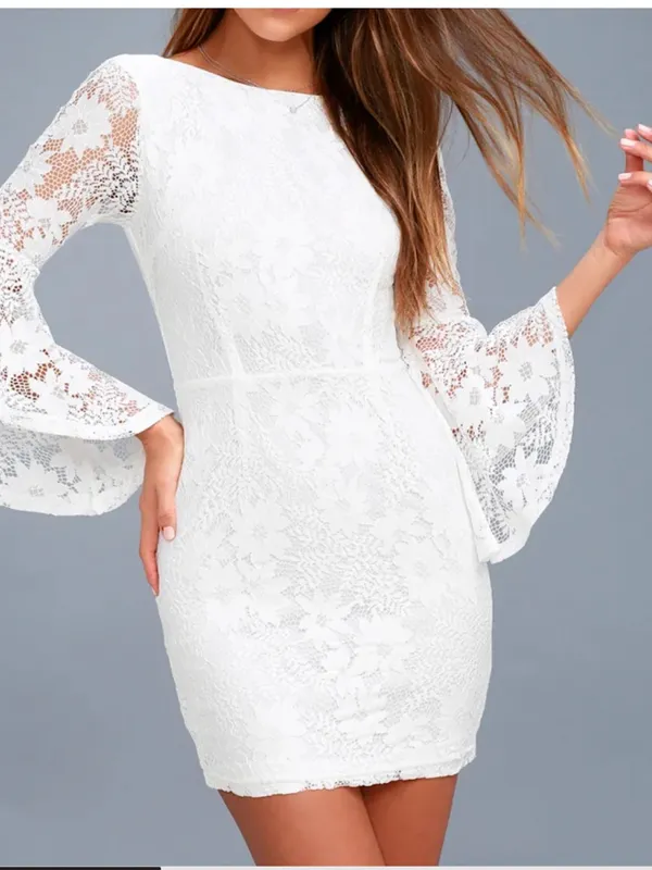 Lulus Allure 'Em In White Lace Bell Sleeve Bodycon Dress - Image 2