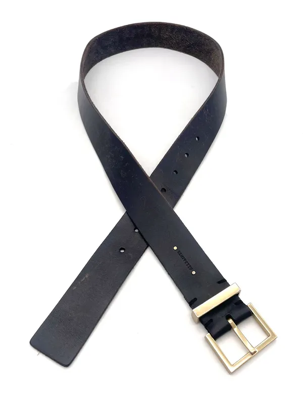 AllSaints Women’s Size S Black Genuine Leather Wide Waist Belt Gold Buckle - Image 3
