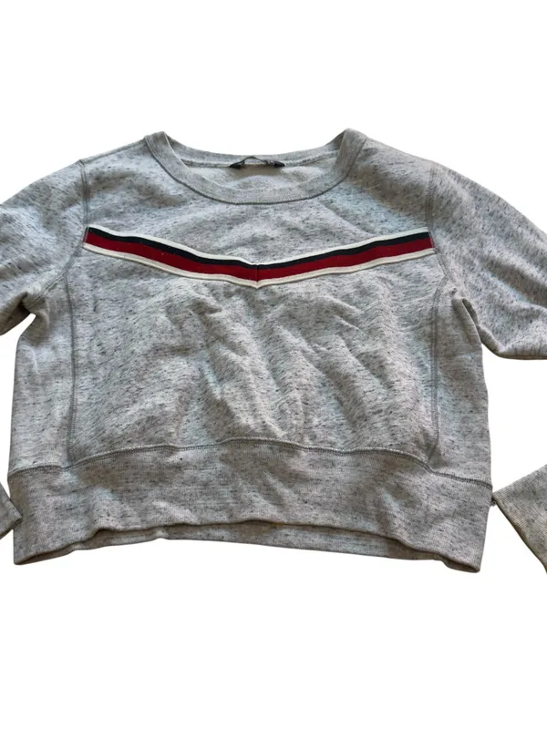 Abercrombie & Fitch Gray Cropped Fleece Sweatshirt Womens M Retro Stripe Y2K Top - Image 7