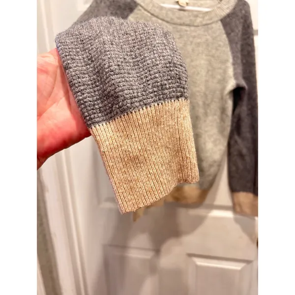 J.Crew Womens Merino Wool Blend‎ Colorblock Waffle Knit Sweater Grey L Academia - Image 6