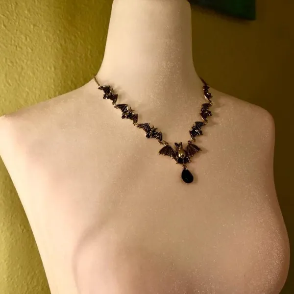 Gothic Vampire Bat Charm Necklace Silver - Image 3