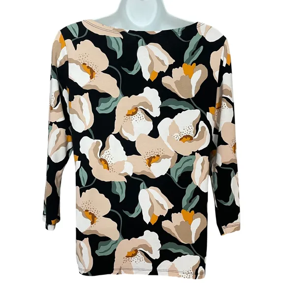 Ann Taylor Floral Top 3/4 Sleeves Boat Neck Size XS Rayon Stretch Jersey Graphic - Image 2