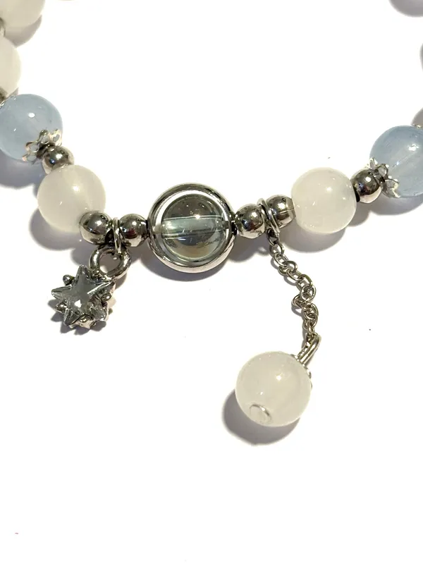 White and blue beaded Bracelet with star charm - Image 2