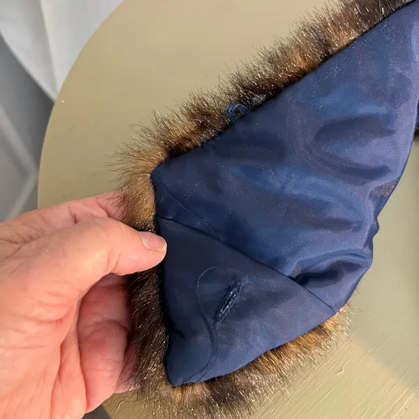 Vintage Faux Fur Collar Wrap – Striped Brown Black Fur Blue Lined Stole - Image 2