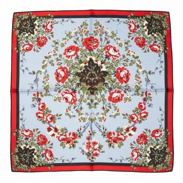 M.O.S.I Floral Satin‎ Scarf 34"x 34" Square Red Olive Cottagecore Romantic - Image 3