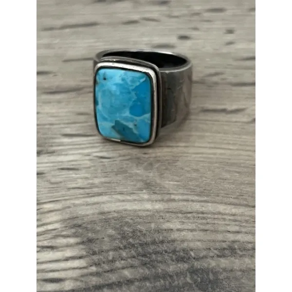 NK Thailand 925 Sterling Silver turquoise ring Rectangle Square Approx Size 7.5 Blue - Image 7