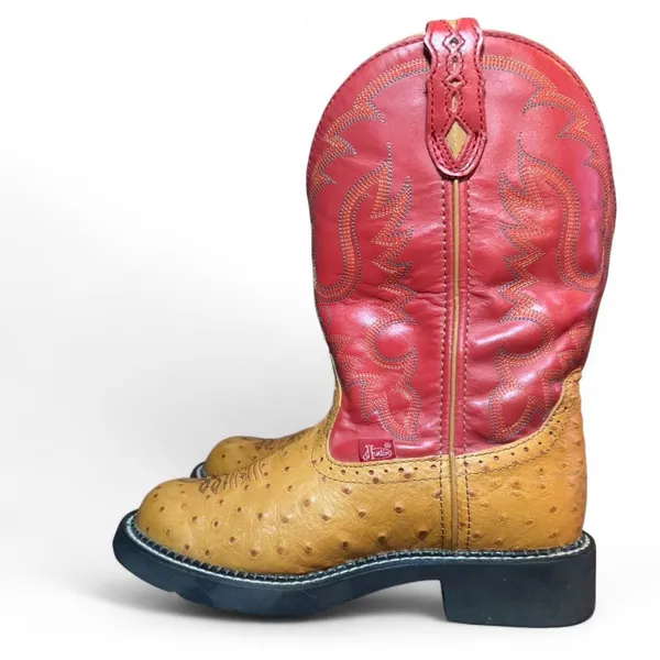 Justin Boots Gypsy L9911 Women’s 7 Western Cowboy Boots Ostrich Print Red Leather - Image 2