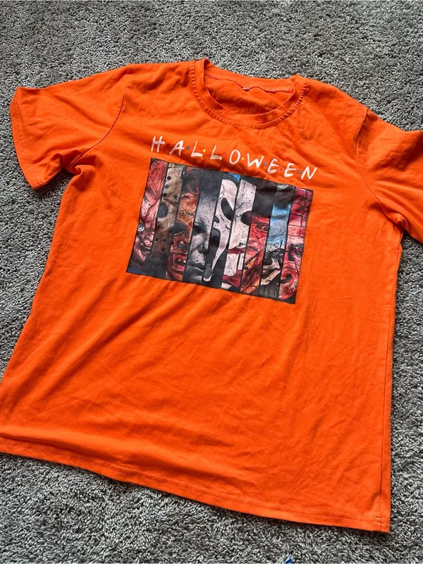Halloween Graphic Tee - Bright Orange Horror Print - Image 2