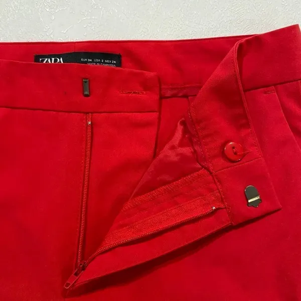 ZARA cherry/raspberry Red Straight Leg Dress Pants Size 2 High Rise Workwear - Image 7