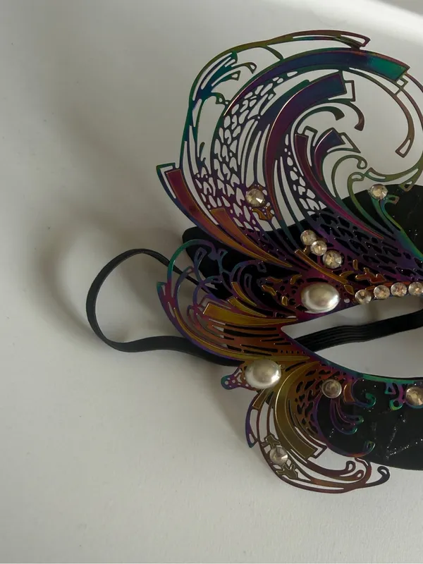 Spirit Black Venetian Peacock Masquerade Mask with Multicolor Lasercut Metal - Image 2