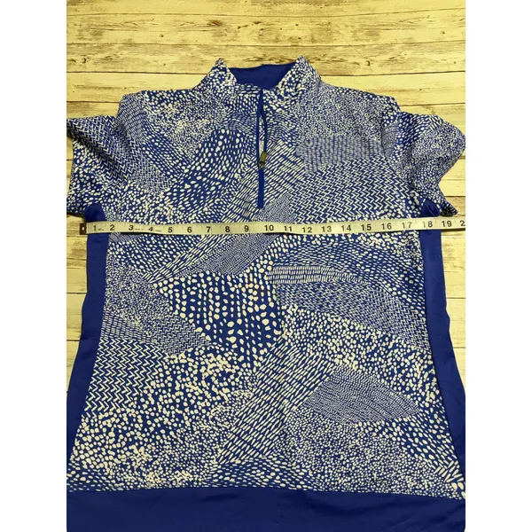 Tail Quarter Zip Polo Golf Shirt Women's Medium White Label Blue White Geometric - Image 6