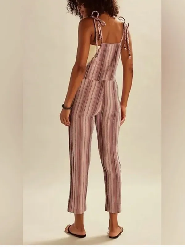 Free People Freya Stripe Overalls. NWT. Mauve combo - Image 6