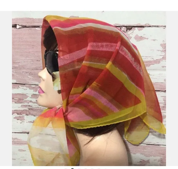 Super Groovy Vintage Chiffon Nylon Square Scarf 60’s 70’s Psychedelic Colors - Image 2