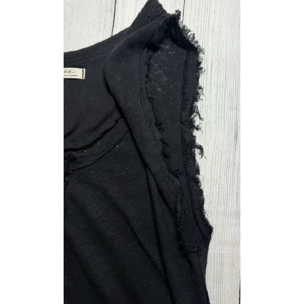 We The Free Free People Top Womens MEDIUM Black Linen Distressed Boho Cottage - Image 8