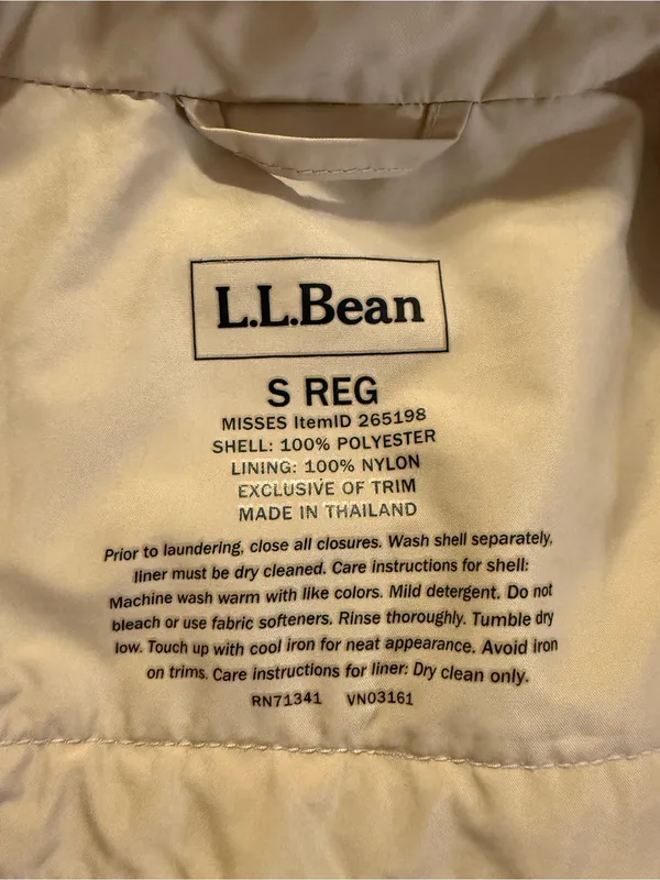 L.L. Bean Women's H2OFF Raincoat Beige Hooded Trench Coat S Regular Zip Up - Image 5