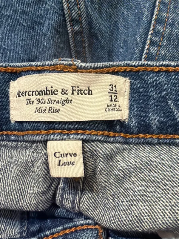 Abercrombie & Fitch Curve Love 90s Straight Mid Rise Jeans Blue Denim Sz 12L - Image 4