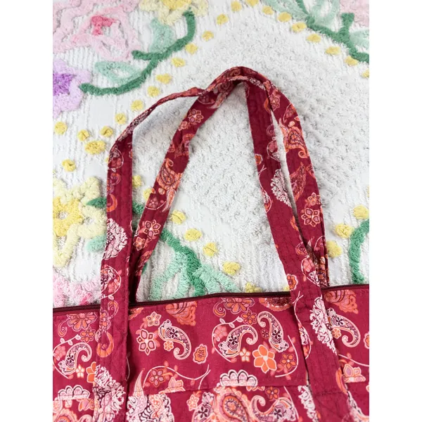 Arrow Trading LLC vtg Red Paisley‎ Quilted Tote Bag Zippered Shoulder Bag 2008 - Image 6