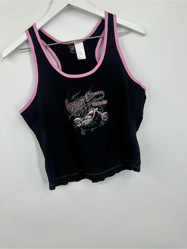 American Vintage Vintage Y2K Black And Pink Orange County Choppers Tank Top Streetwear - Image 7