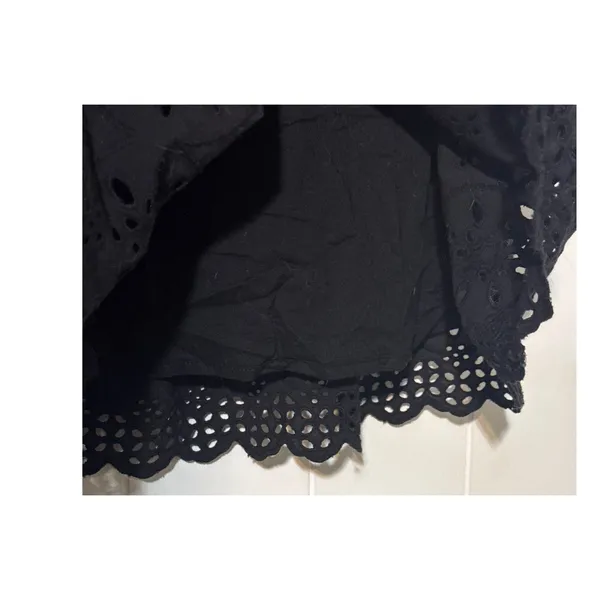 LOFT Womens Black Eyelet Dress Sleeveless Scalloped Hem Fit Flare Size Small - Image 4