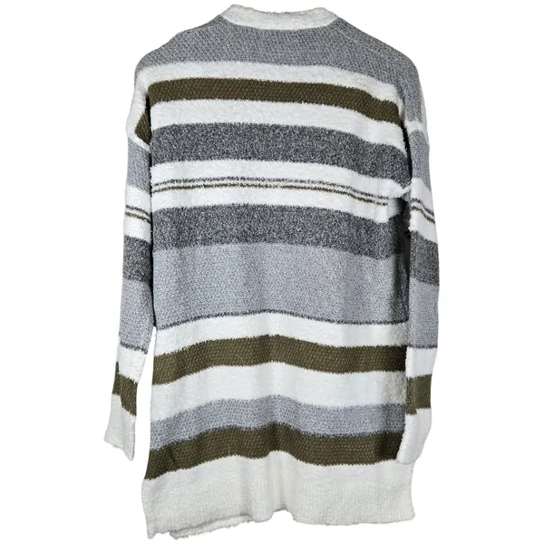 Pink Clover Stitch Fix Striped Eyelash Knit Open Front Cardigan Gray‎ Olive S - Image 2