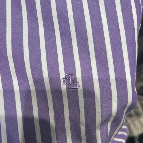 Ralph Lauren Lavender and White Striped Button-Down Shirt no size pit to pit 26 - Image 12