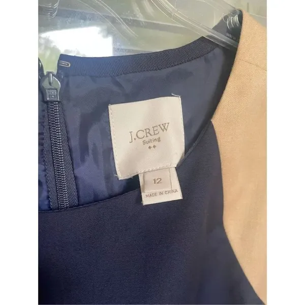 JCrew Suiting Color Block 100% Wool Sleeveless Sheath Dress Blue / Beige 12 - Image 11