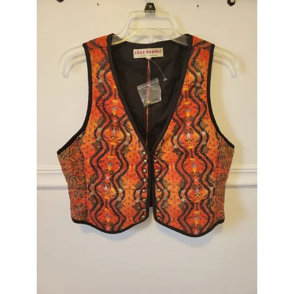 New sz small s free people Gemini red multi pattern quilted vest western print - Image 3