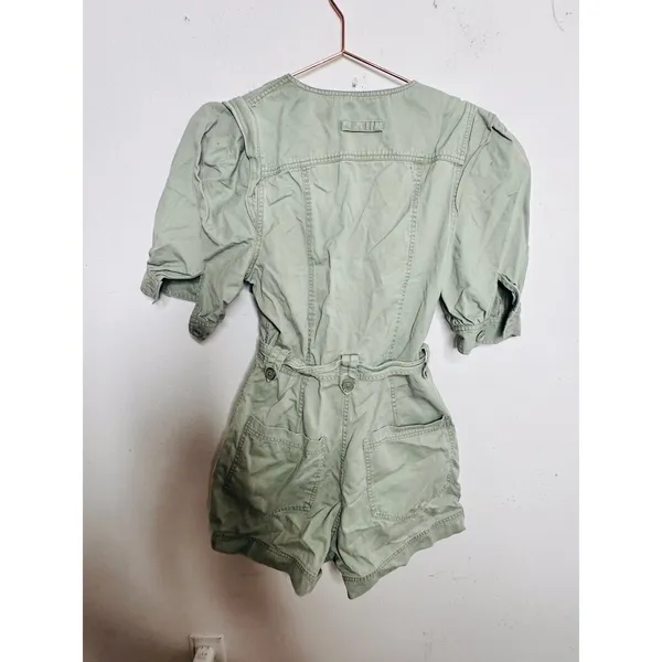 ULLA JOHNSON Sage Green 100% Cotton Short Sleeve Puffed Tied Carmine Romper sz 2 - Image 3