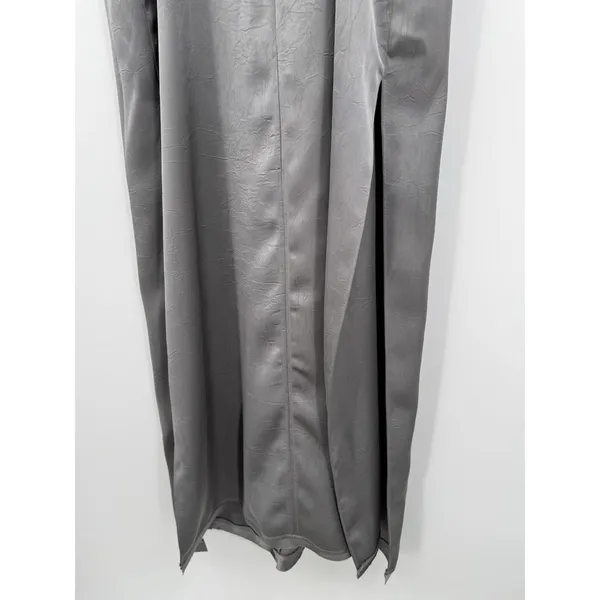 ZARA V-Neck Hammered Satin Maxi Slip Dress Sz L Gray Grunge Luxury Minimalist - Image 7