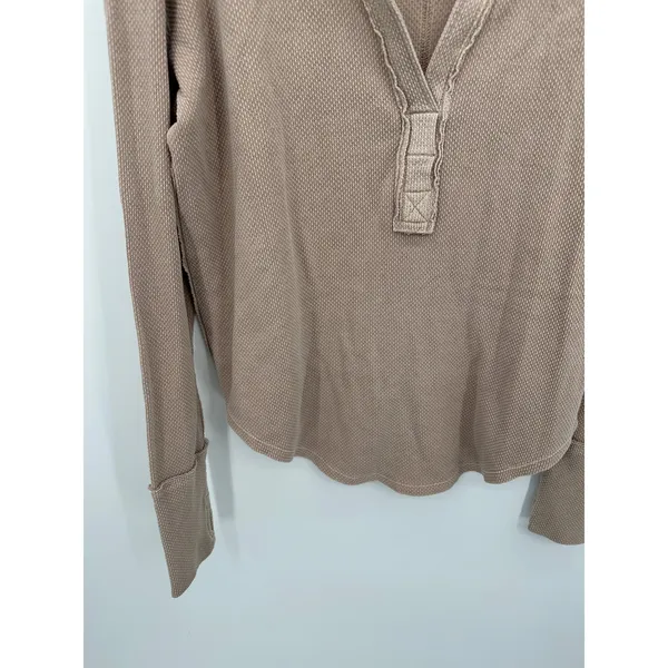 Free People We The Free Anakin Thermal Top Women Sz M Brown Tan Collar Casual‎ - Image 5