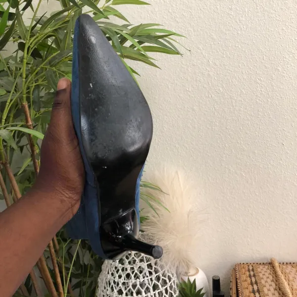RARE Blue western country boho fabric suede ankle boots floral embroidered pointed toe stiletto heels - Image 3