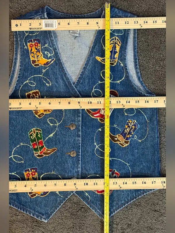 Vintage 90s Unbranded Western Embroidered horse Denim Vest cowboy One of a Kind! - Image 9